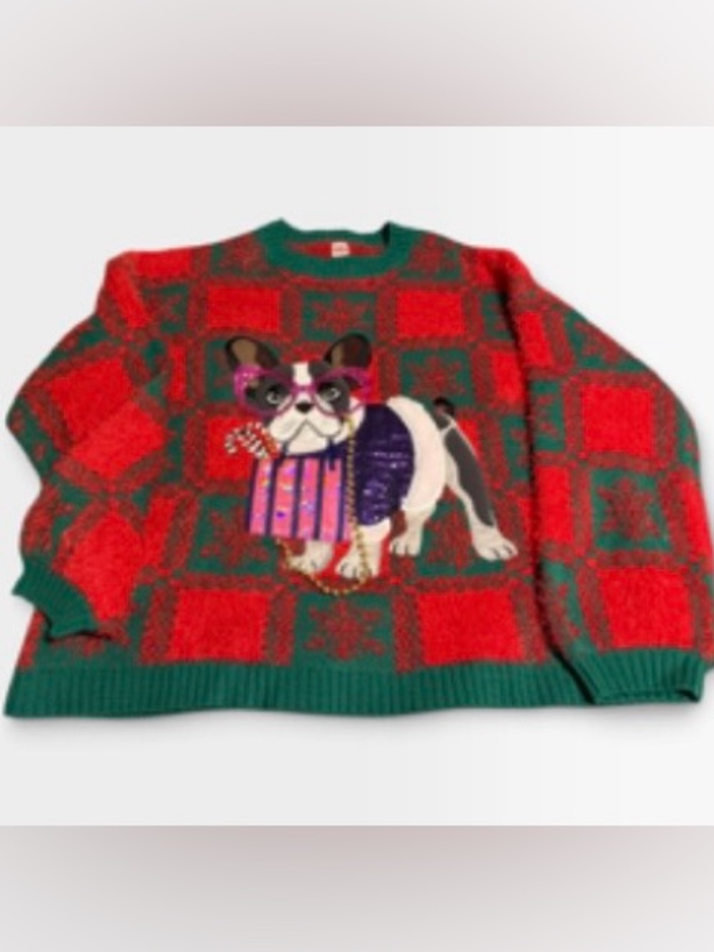 Christmas Ugly Sweater French BullDog Gift Box Red Green Pink Holiday Sweater